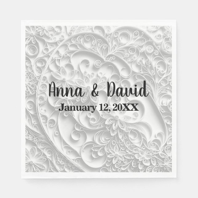Serviette En Papier Mariage Papier Argent Quilling Conception de Margu (Devant)