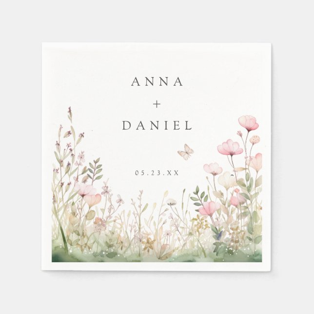 Serviette En Papier Mariage papillon floral (Devant)