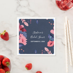 Serviette En Papier Mariage papillons floraux rose bleu de marine