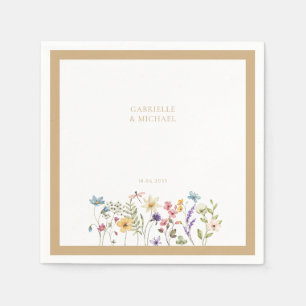 Serviette En Papier Mariage Pastel Fleur de Champ Bordure Beige