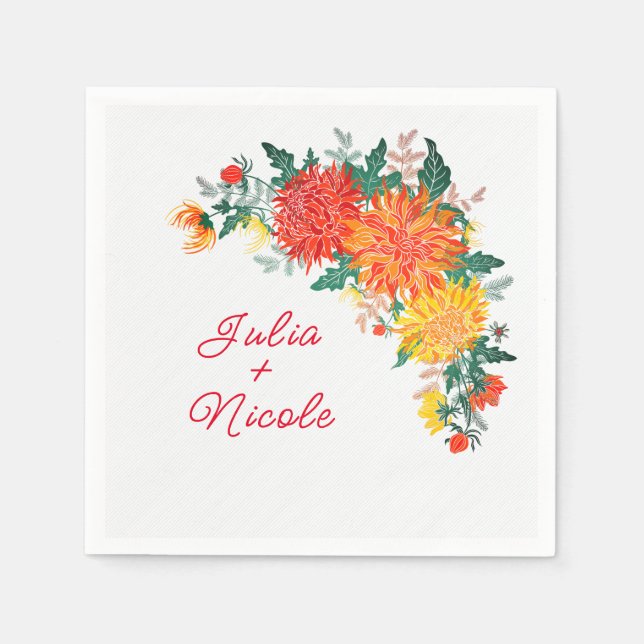 Serviette En Papier Mariage Pastel Orange Yellow Spring Dahlia Fleurs (Devant)