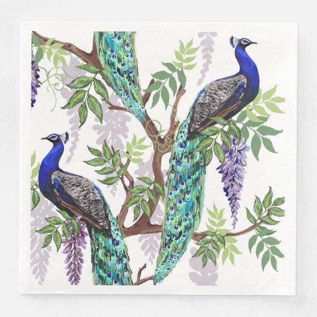 Serviette En Papier Mariage Peacock (Devant)