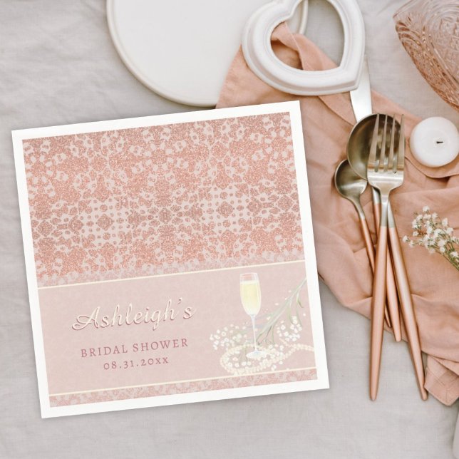 Serviette En Papier Mariage Pearl & Prosecco Rose Gold & Blush (Créateur téléchargé)