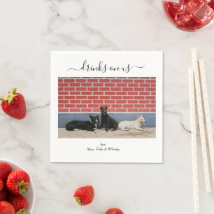 Serviette En Papier Mariage personnalisé 3 chiens Boissons offertes Ph