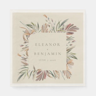 Serviette En Papier Mariage personnalisé aquarelle botanique terreuse