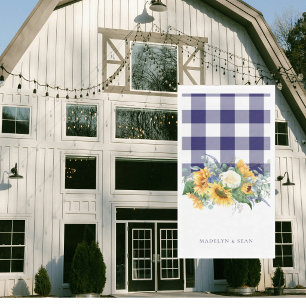 Serviette En Papier Mariage personnalisé avec des tournesols à carreau