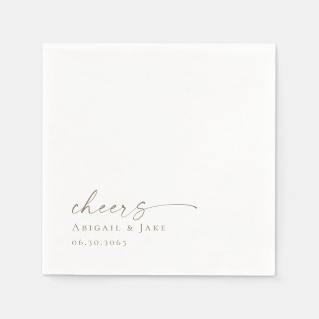 Serviette En Papier Mariage personnalisé blanc et or (Devant)