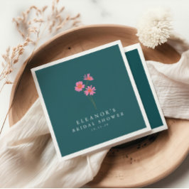 Serviette En Papier Mariage personnalisé Bohème Fleurs Rose Turquoise 