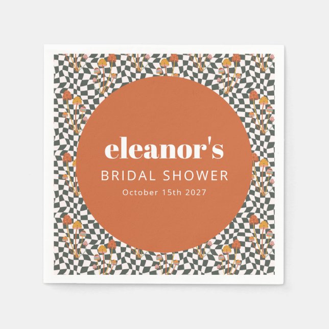 Serviette En Papier Mariage Personnalisé Champignon Orange Rétro Damie (Devant)