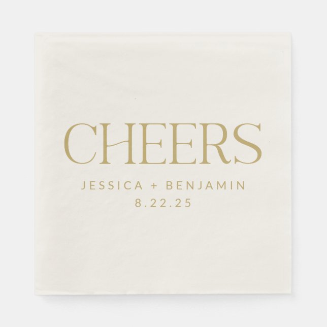 Serviette En Papier Mariage personnalisé Cheers Groovy Gold Typographi (Devant)