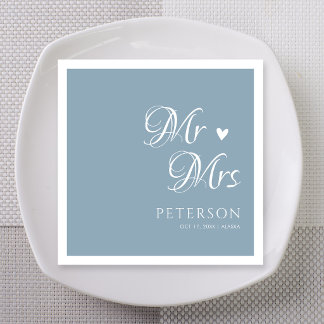 Serviette En Papier Mariage personnalisé cœur bleu poussiéreux M & Mme