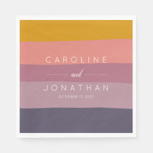 Serviette En Papier Mariage personnalisé élégant à rayures de mauve et