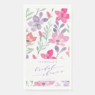 Serviette En Papier Mariage Personnalisé Fleurs Aquarelle Rose Violet