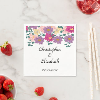 Serviette En Papier Mariage Personnalisé Floral Élégant