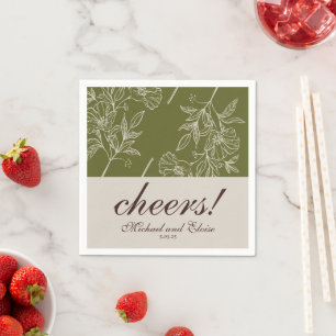 Serviette En Papier Mariage Personnalisé Floral Neutre Moderne
