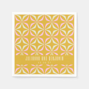 Serviette En Papier Mariage Personnalisé Mid Mod Géométrique Jaune Ros