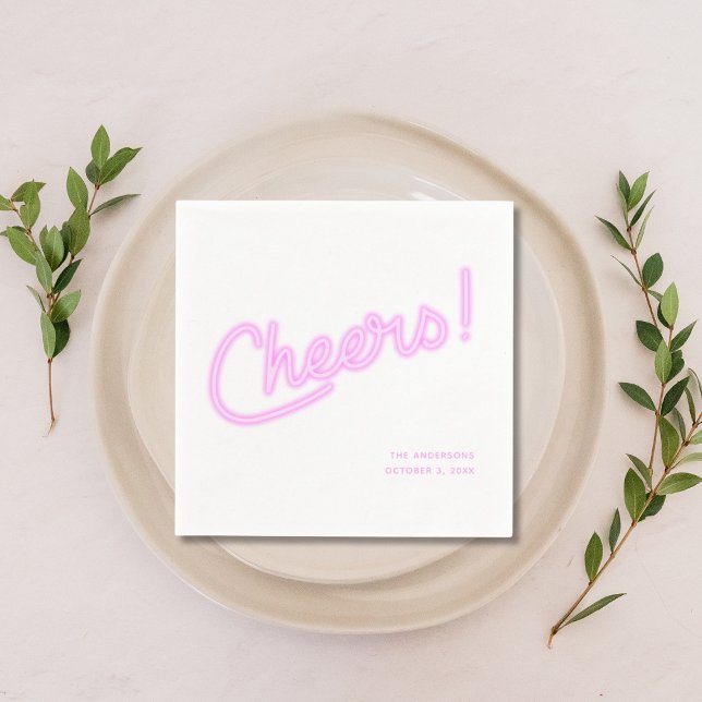 Serviette En Papier Mariage personnalisé Neon Purple (Neon Purple Cheers Personalized Wedding Napkins)