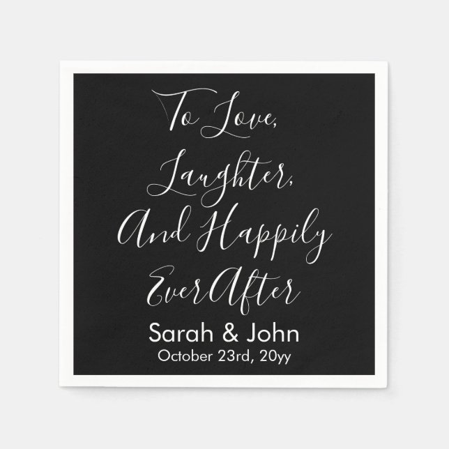 Serviette En Papier Mariage personnalisé noir blanc écriture réception (Devant)