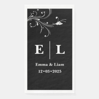 Serviette En Papier Mariage personnalisé noir et blanc minimal