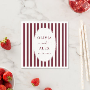 Serviette En Papier Mariage Personnalisé Rayé Rétro Bordeaux