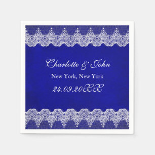 Serviette En Papier Mariage personnalisé Royal Cobalt Dentelle