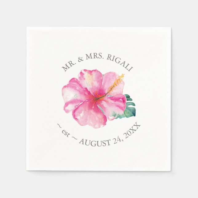 Serviette En Papier Mariage personnalisé serviettes fleurs roses (Devant)