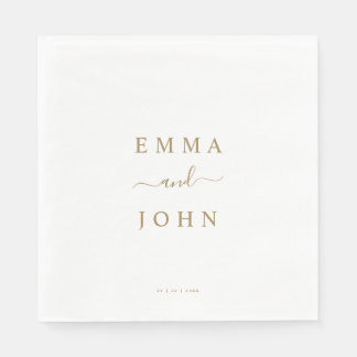 Serviette En Papier Mariage personnalisé simple blanc et or