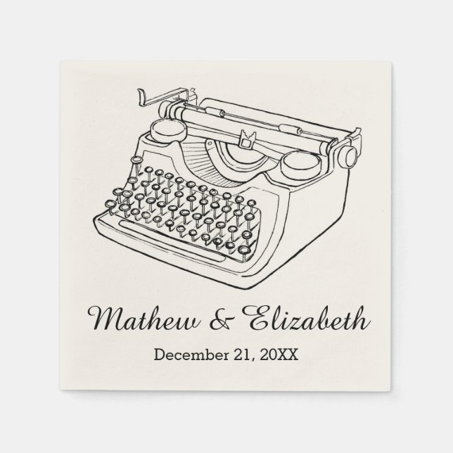 Serviette En Papier Mariage personnalisé vintage de machine à écrire (Devant)