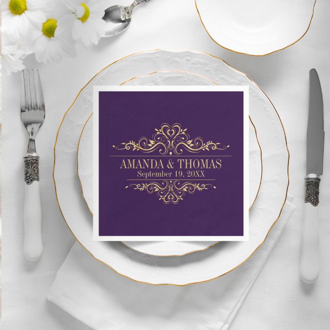 Serviette En Papier Mariage personnalisé violet élégant serviettes en  (Créateur téléchargé)