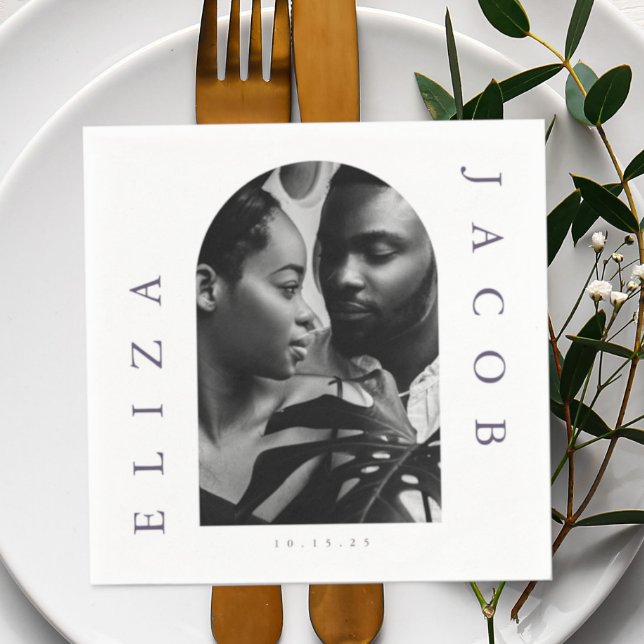 Serviette En Papier Mariage photo chic Date (Créateur téléchargé)