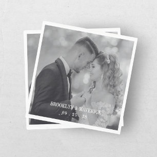 Serviette En Papier Mariage Photo en Noir et Blanc Moderne