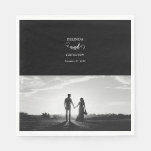 Serviette En Papier Mariage photo moderne en noir et blanc