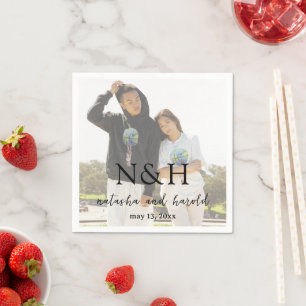Serviette En Papier Mariage Photo Monogramme Moderne Gras