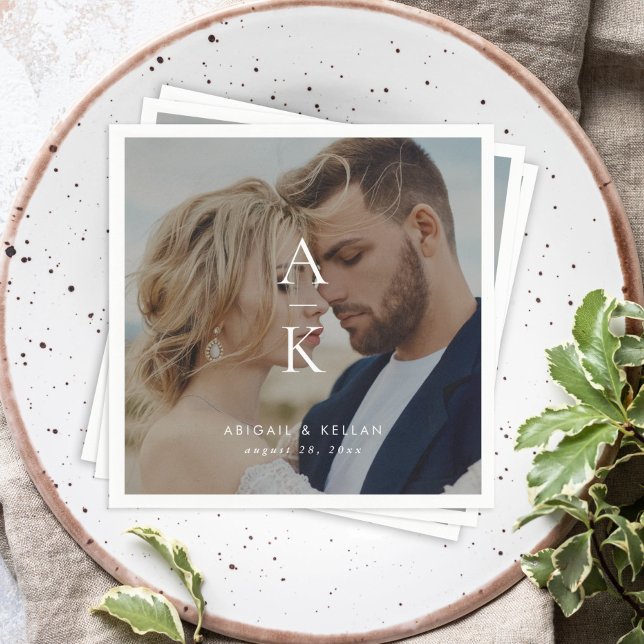 Serviette En Papier Mariage photo simple et moderne Monogramme (Créateur téléchargé)