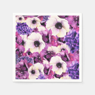 Serviette En Papier Mariage Pink & Purple Floral Aquarelle