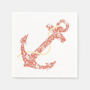 Serviette En Papier Mariage plage corail et Ancre jaune