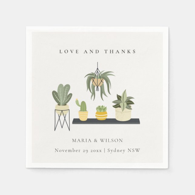 Serviette En Papier Mariage Plante succulent à pois mignon Merci (Devant)