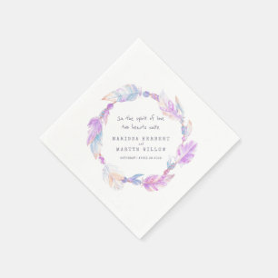 Serviette En Papier Mariage plumes et perles de laine pourpre serviett