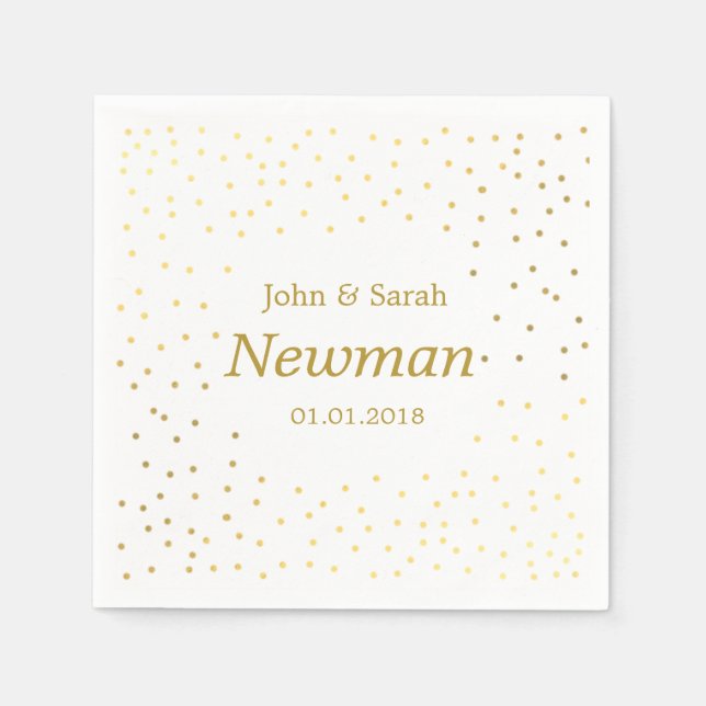 Serviette En Papier mariage pois élégant moderne faux or (Devant)