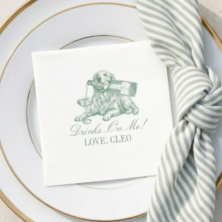 Serviette En Papier Mariage Preppy Vert Sauge Retriever Dore