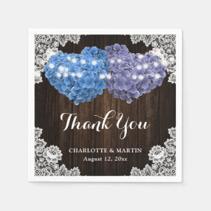 Serviette En Papier Mariage Remerciement Fleurs Bois Dentelle Bleu Vio