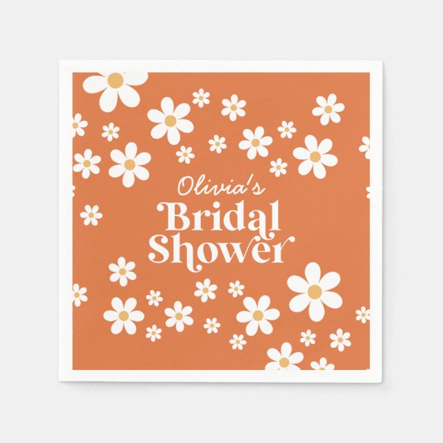 Serviette En Papier Mariage rétro daisy orange brûlé sous thème floral (Devant)