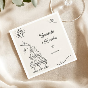Serviette En Papier Mariage Rétro Français Dessiné à la Main Ludique e