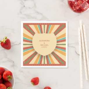 Serviette En Papier Mariage Rétro Groovy Années 70 Tons Sombres