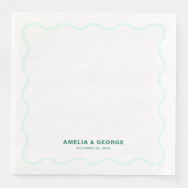 Serviette En Papier Mariage rétro Mint Wavy (Devant)