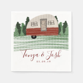 Serviette En Papier Mariage rétro moderne avec caravane camping toile