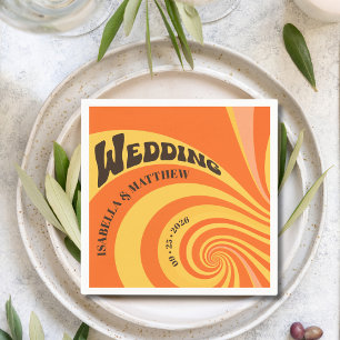 Serviette En Papier Mariage rétro orange les années 70 jaune