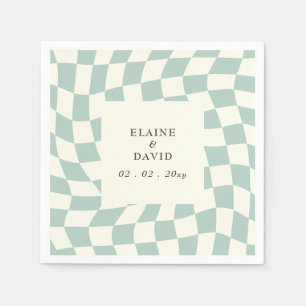 Serviette En Papier Mariage Retro Super Green Checkerboard