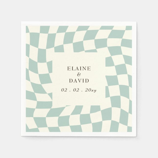 Serviette En Papier Mariage Retro Super Green Checkerboard (Devant)