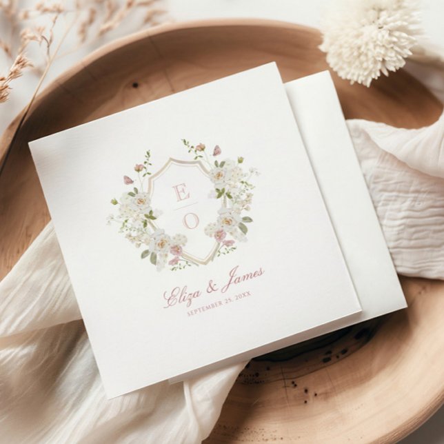 Serviette En Papier Mariage romantique au blush doux et au monogramme  (Créateur téléchargé)